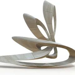 Travertine render of the sculpture seen from the right with its long tail extended