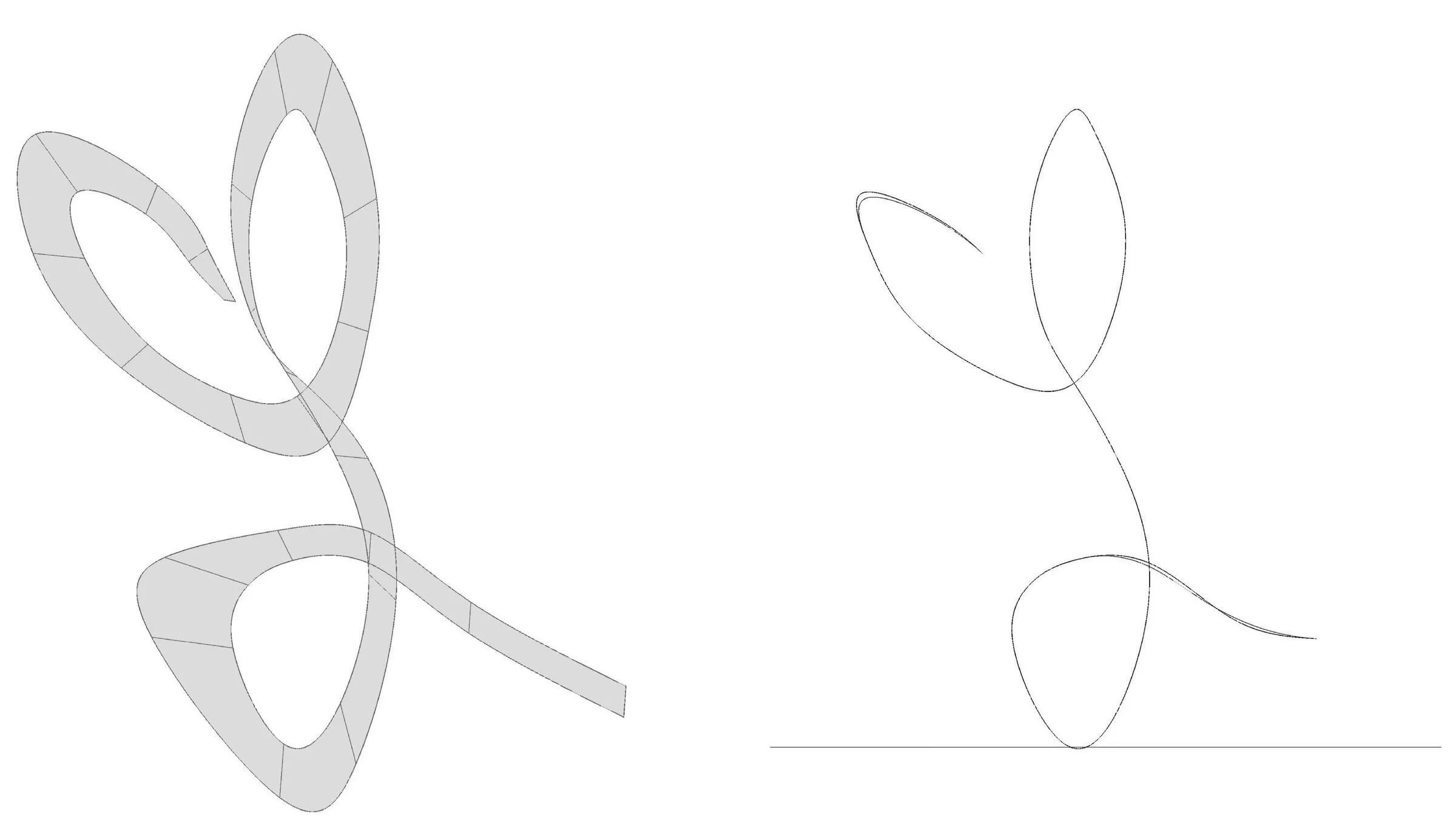 Two line drawings: a strip with loops, and the single curve it comes from