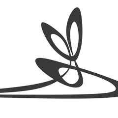 A dark silhouette of the sculpture's looping strips on a white background